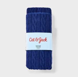 Cat & Jack Girls' 2pk Cable Knit Cotton Footed Tights Size 7-10 Navy Blue
